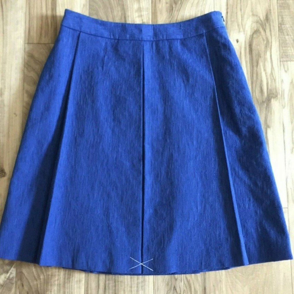 Brooks Brothers Red Fleece Cobalt Blue Textured Box Pleat Skirt 6 NEW Pockets